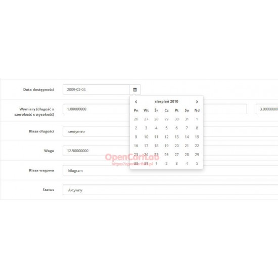 Kalendarz wielojęzyczny - OpenCart v. 2.3.x